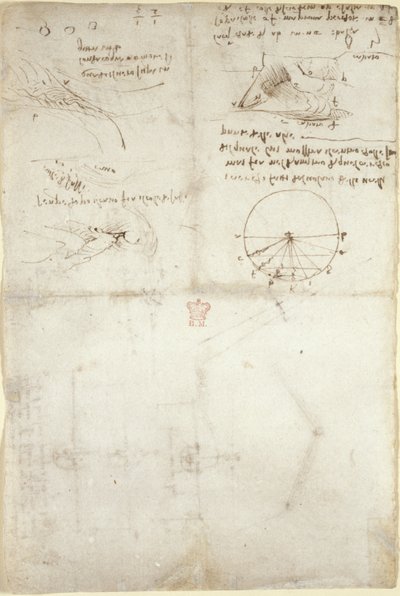Arundel 263, f.126v Tre note e schizzi sull
