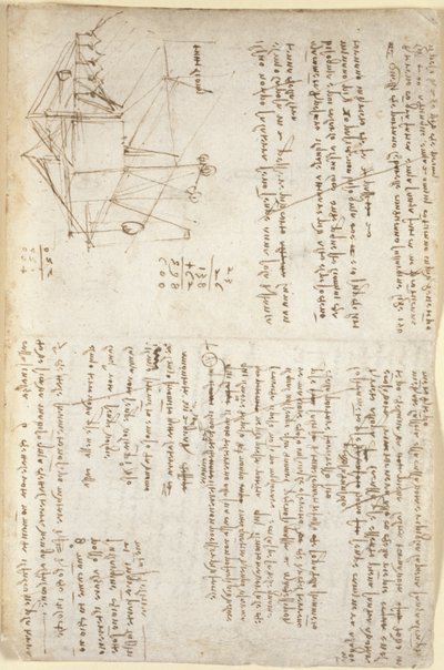 Arundel 263, f.127, Note e schizzo schematico di una scavatrice meccanica in prospettiva (di lato), c.1503-5 da Leonardo da Vinci