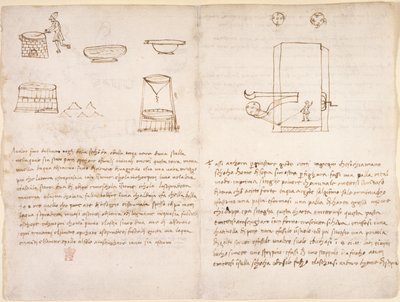 Arundel 263, f.259v, f.260 Note e schizzi grezzi sul processo di produzione del salnitro per preparare la polvere da sparo (non di mano di Leonardo) da Leonardo da Vinci