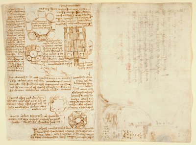 Arundel 263 f.270v, f.263, Disegni di Leonardo Da Vinci sui poteri e le forze meccaniche, percussione, gravità, moto, ottica e astronomia, con varie proposizioni aritmetiche e geometriche da Leonardo da Vinci