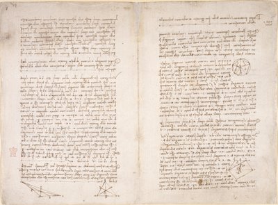 Arundel 263, ff.16v-17, note e diagrammi di Leonardo da Vinci dal 