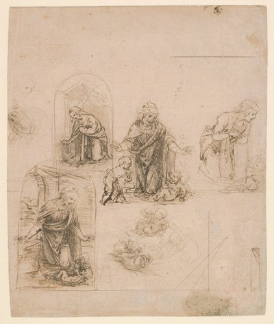 Schizzi compositivi per la Vergine che adora il Bambino Gesù, 1480-85 da Leonardo da Vinci