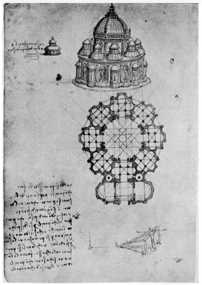 Progetti per una chiesa centrale, c1488 da Leonardo da Vinci