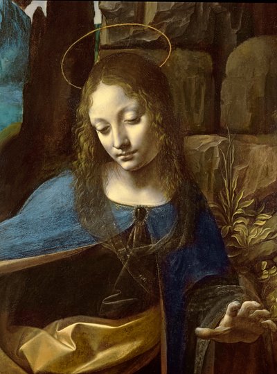 Dettaglio della testa della Vergine, dalla Vergine delle Rocce (dettaglio) da Leonardo da Vinci