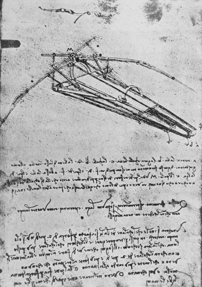 Disegno di una macchina volante da Leonardo da Vinci