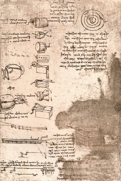 Disegno di strumenti musicali e altri oggetti, c. 1472-c. 1519, 1883 da Leonardo da Vinci