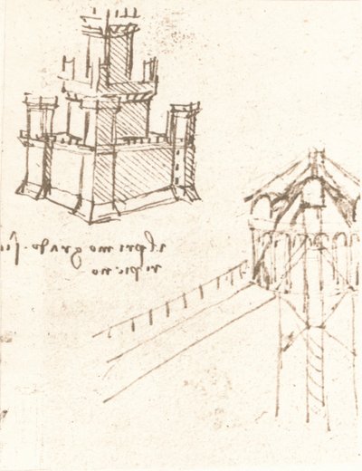 Disegno di progetti per castelli e ville, c1472-c1519, 1883 da Leonardo da Vinci