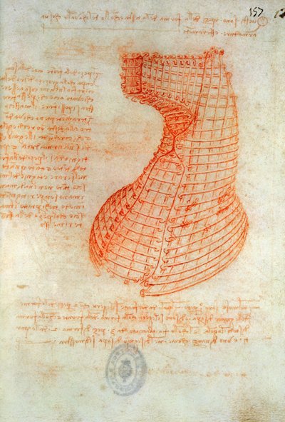 Disegno dello stampo per la fusione della testa del cavallo Sforza, Fol. 57 (recto), dal Codice Madrid I, c.1491-93 da Leonardo da Vinci
