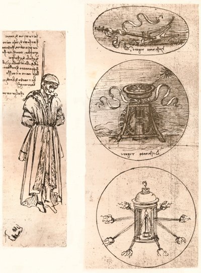 Disegni di Bernardo di Bandino Baroncelli impiccato e emblemi, c1472-c1519 da Leonardo da Vinci