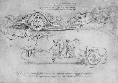 Disegni di due tipi di carro armato con falci, c1480 1945 da Leonardo da Vinci