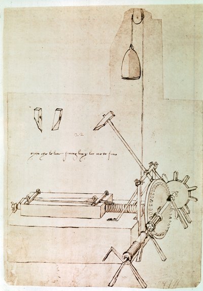 Estratto da un manoscritto di Da Vinci che descrive il principio e la costruzione di una "Macchina per la dentellatura delle lime" (manoscritto) da Leonardo da Vinci