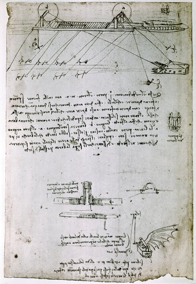 Estratto da un manoscritto di Da Vinci che descrive il principio e la costruzione di una "draga marina" (manoscritto) da Leonardo da Vinci