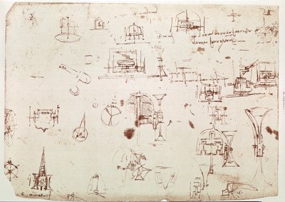 Estratto da un manoscritto di Da Vinci che descrive il principio e la costruzione di una "Barca con propulsione a mezzo di ruote" (manoscritto) da Leonardo da Vinci