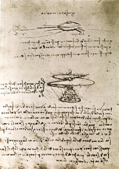 Estratto da un manoscritto di Da Vinci che descrive il principio e la costruzione della "Vite aerea (elicottero)" (manoscritto) da Leonardo da Vinci