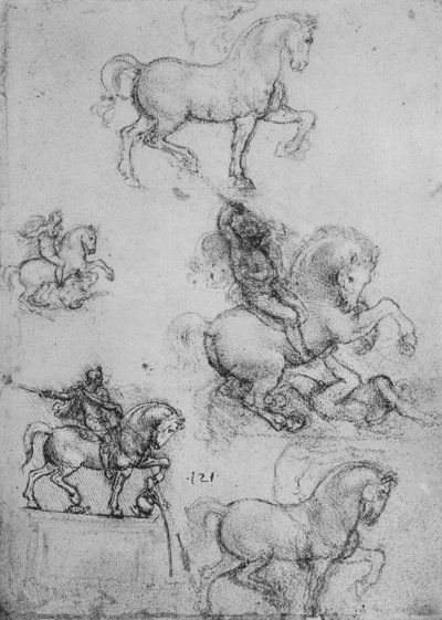 Cinque studi di cavalli e cavalieri, c1480 1945 da Leonardo da Vinci