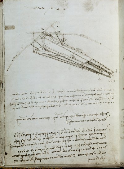 Disegno di macchina volante. Manoscritto di Leonardo da Vinci da Leonardo da Vinci