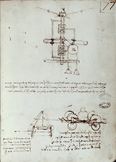 Disegno di macchina volante. Manoscritto di Leonardo da Vinci da Leonardo da Vinci