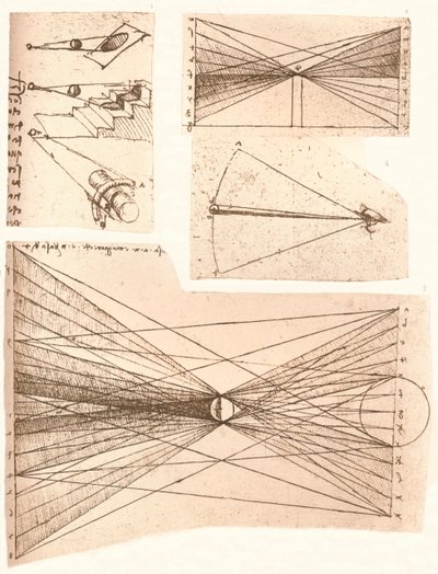 Quattro diagrammi che illustrano la teoria della luce e dell