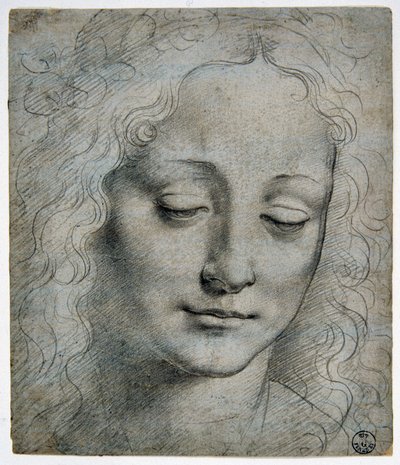 Testa di un ragazzo con corona di foglie alla maniera di Verrocchio da Leonardo da Vinci