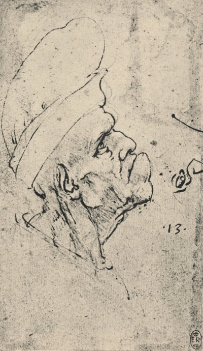 Profilo grottesco di un uomo con cappello a destra, c1480 da Leonardo da Vinci