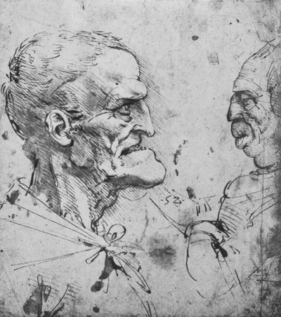 Profili grotteschi di un uomo e una donna che si affrontano, c1480, 1945 da Leonardo da Vinci