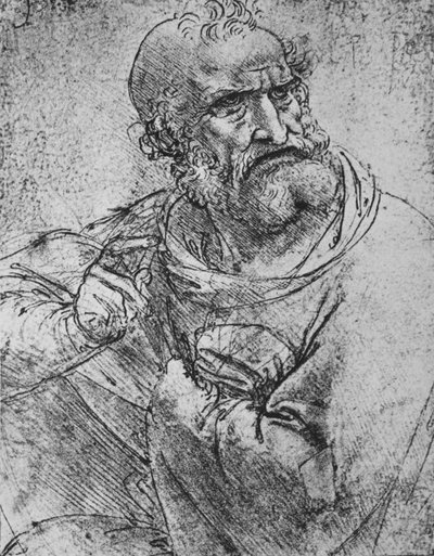 Mezzo busto di un apostolo con la mano destra alzata da Leonardo da Vinci
