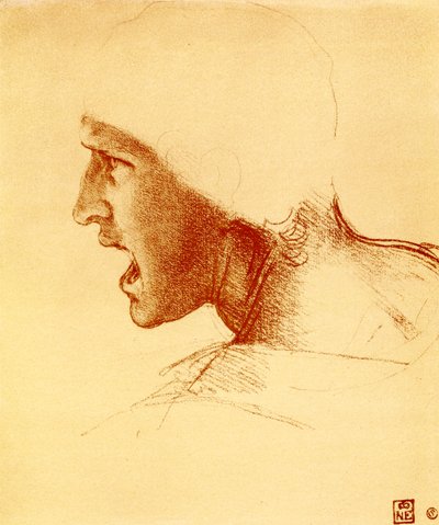 Testa di guerriero urlante e attaccante da Leonardo da Vinci