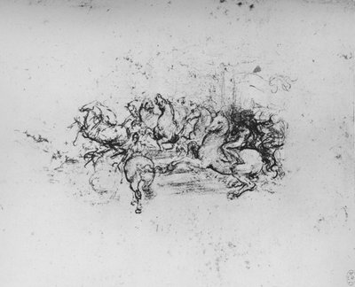 Cavalieri con stendardi avanzanti da sinistra, c1480 1945 da Leonardo da Vinci