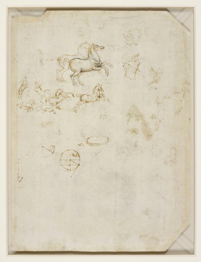 Leonardo da Vinci - Verso Cavalli rampanti e testa di Nerone c.1503-4 da Leonardo da Vinci
