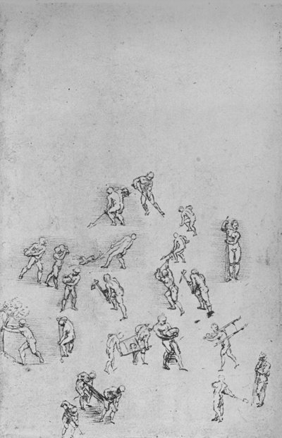 Uomini che scavano, trasportano terra, ecc., c1480 1945 da Leonardo da Vinci
