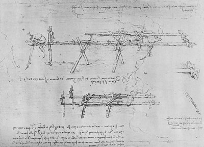 Metodo di costruzione di un ponte a cavalletto, c1480 1945 da Leonardo da Vinci