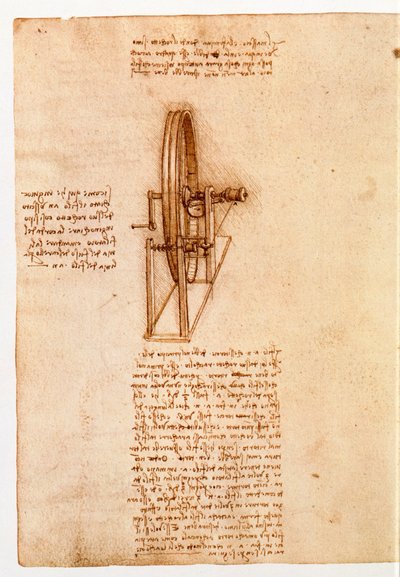 Ms 8937 fol. 65v Studio per una ruota filatrice, 