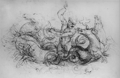 Nettuno con quattro cavalli marini, c. 1480, 1945 da Leonardo da Vinci