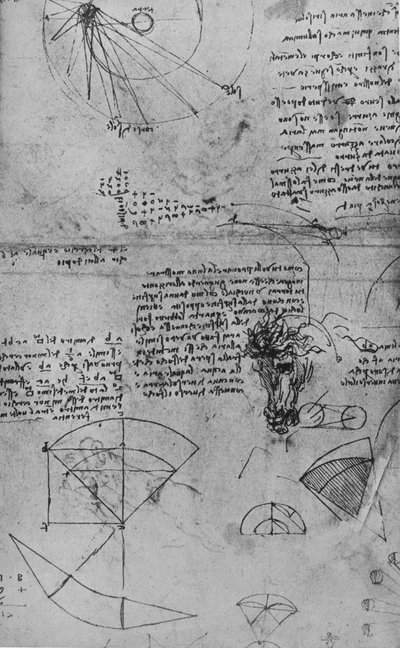 Note di astronomia e studio di una testa di cavallo, c1480 1945 da Leonardo da Vinci