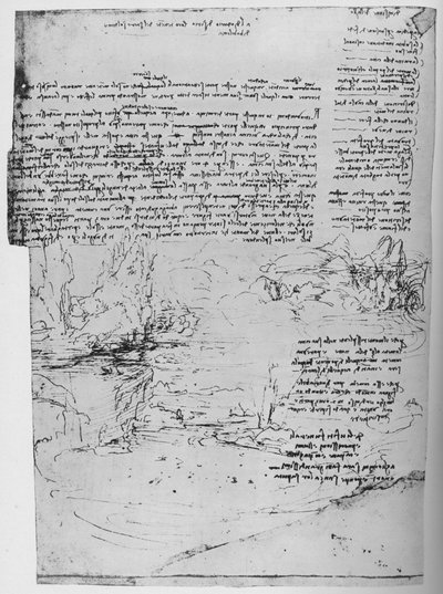Pagina di testo con schizzi di paesaggio, c1480 da Leonardo da Vinci