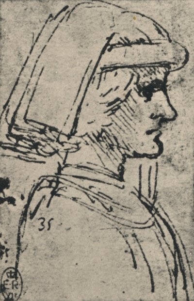 Profilo di un giovane uomo con cappuccio da Leonardo da Vinci