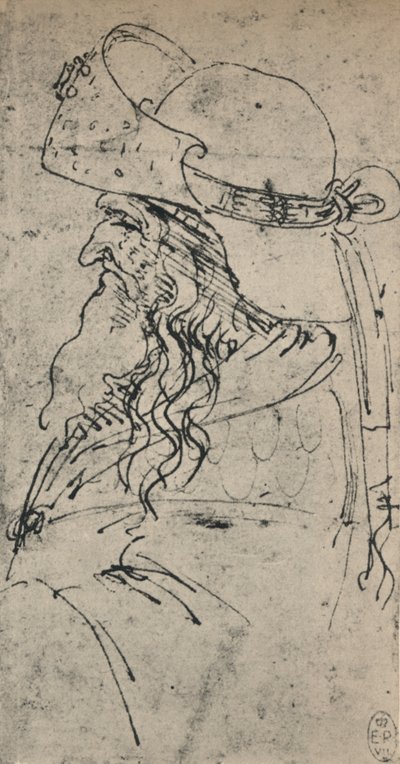 Profilo a sinistra di un vecchio con un grande cappello, c1480 da Leonardo da Vinci