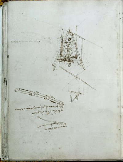 Scienza e tecnologia: manoscritto sulle macchine volanti, antenato dell