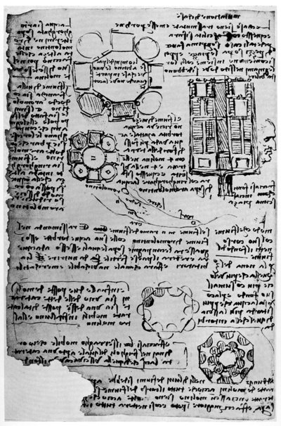 Schizzo per il castello di Romorantin, 1517-1518, 1954 da Leonardo da Vinci