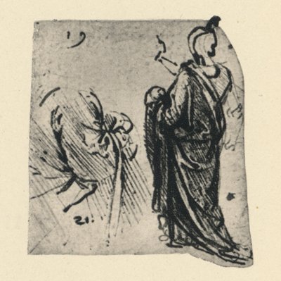 Schizzo di una figura drappeggiata e dettaglio del costume, c. 1480 da Leonardo da Vinci
