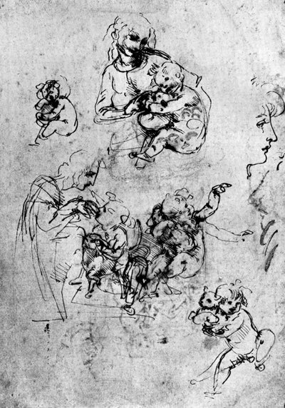 Studi per una Madonna Del Gatto, XV secolo da Leonardo da Vinci