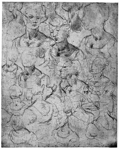 Studi per una figura femminile a mezzo busto, XV secolo 1954 da Leonardo da Vinci