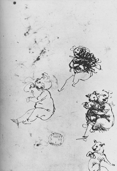 Studi di bambini e gatti, 1478-1481, 1945 da Leonardo da Vinci