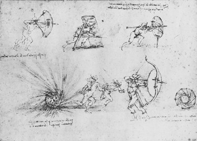 Studi di Scudi per Proteggere i Soldati di Fanteria e di una Bomba che Esplode da Leonardo da Vinci