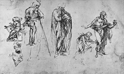 Studi di figure singole e di un profilo, c1480 da Leonardo da Vinci