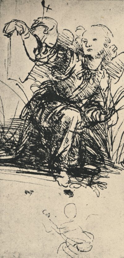 Studi di un angelo inginocchiato da Leonardo da Vinci
