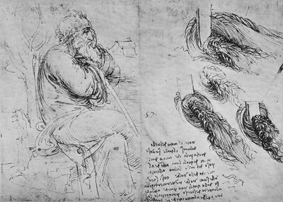 Studi di un vecchio seduto e di acqua vorticosa, c1480 da Leonardo da Vinci