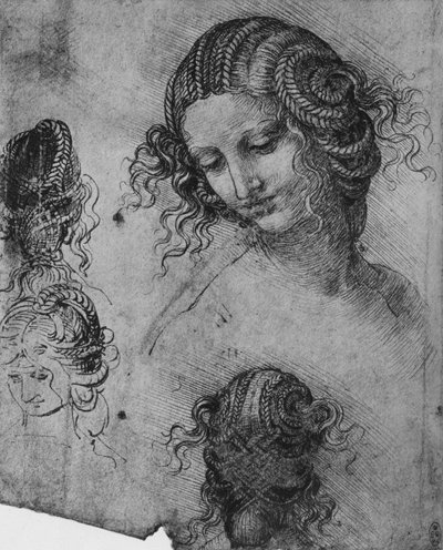 Studi di una testa di donna e acconciatura, c1480 1945 da Leonardo da Vinci