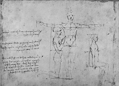 Studi delle proporzioni di tre figure da Leonardo da Vinci