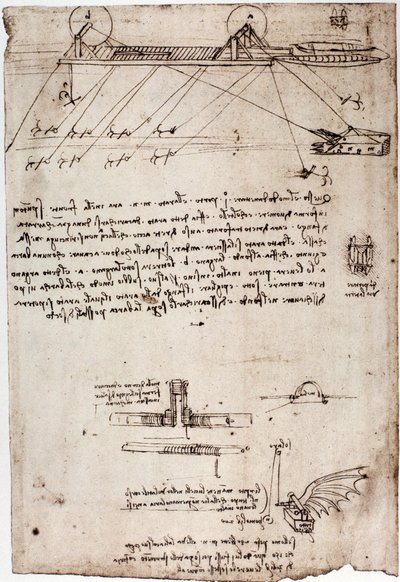 Studio per una draga marina di Leonardo da Vinci. Disegno a penna e inchiostro da Leonardo da Vinci